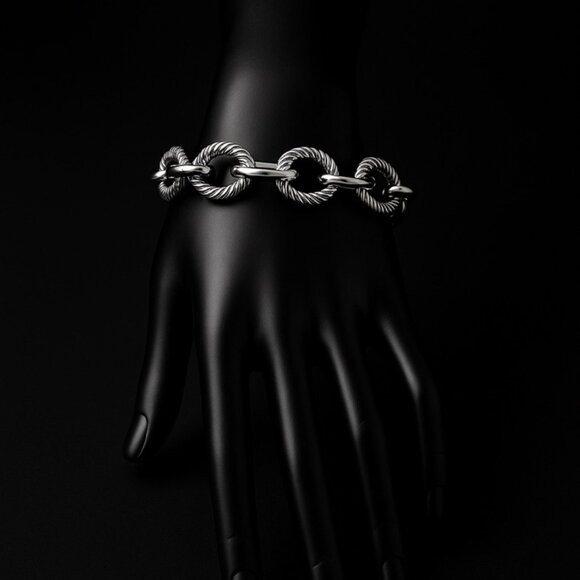 David Yurman 18K Yellow Gold & Silver 18mm Oval Links Bracelet 8 Inches - Picture 11 of 12